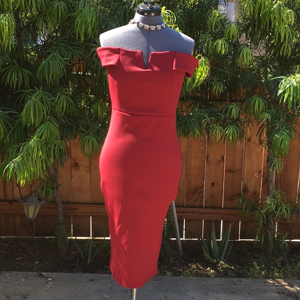 Red wine Bardot dress 3 - Picture 3 of 4